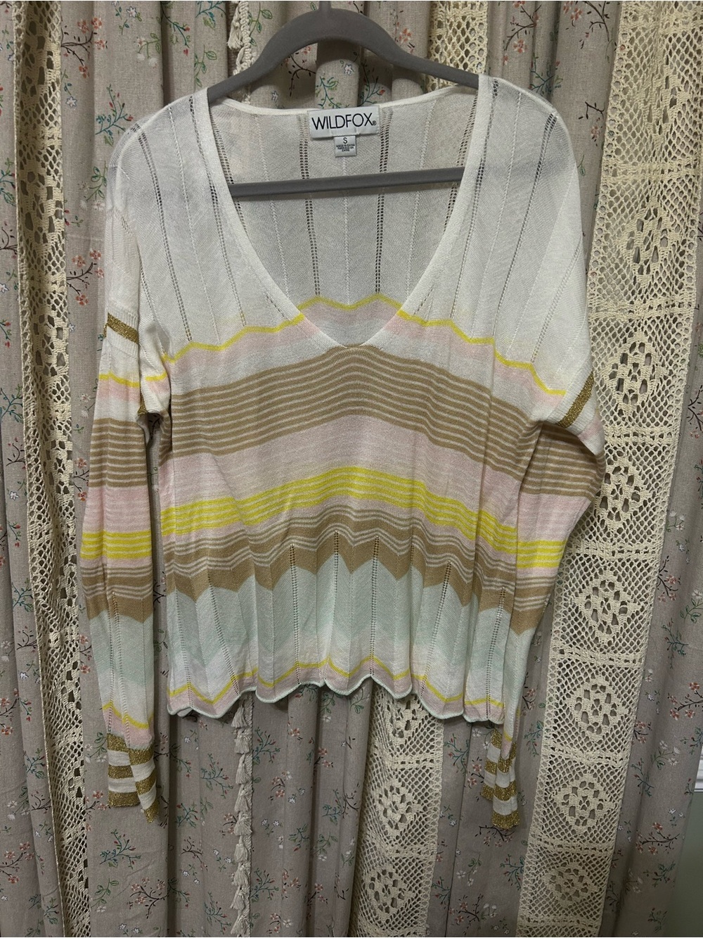 Wildfox Sheer Knit Sweater S Striped Beachy Lightweight Pullover